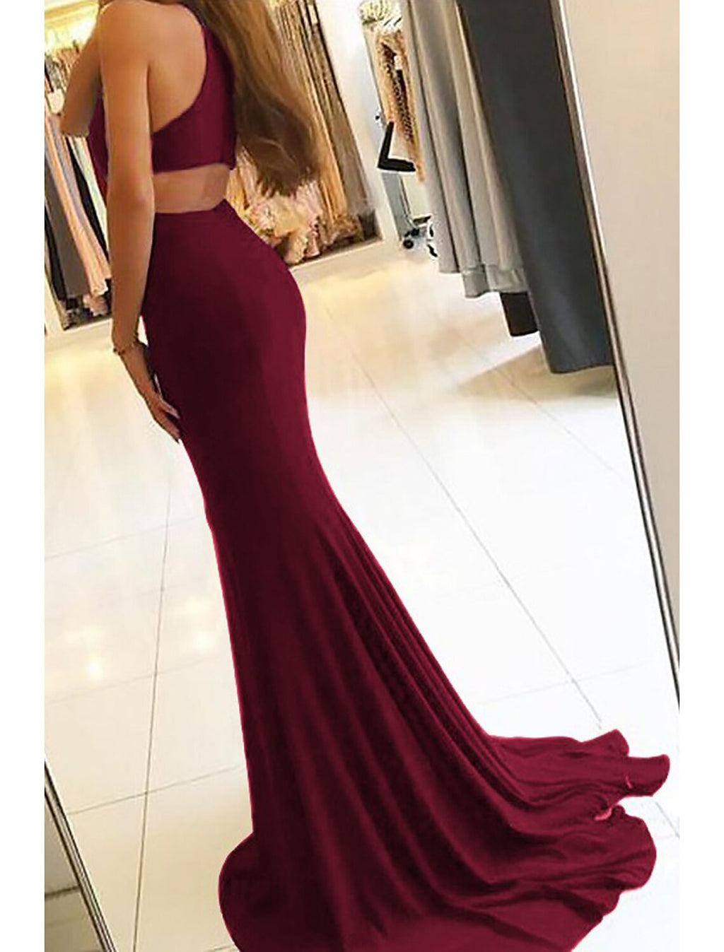 Mermaid / Trumpet Evening Gown Bodycon Dress Formal Prom Court Train Sleeveless High Neck Fabric with Slit