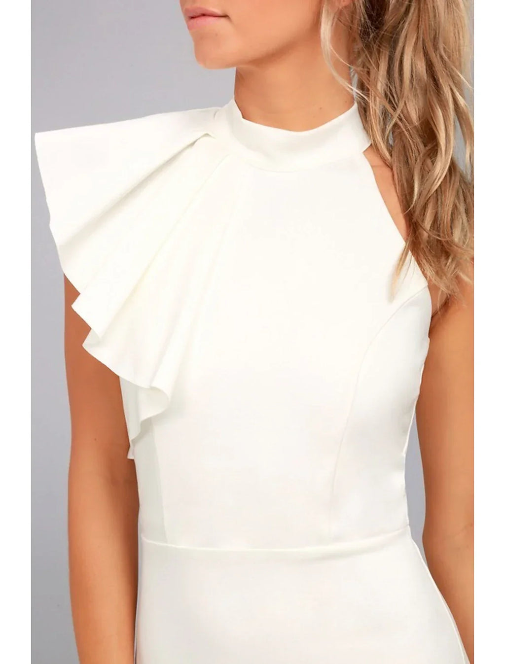 Sheath / Column Evening Gown Elegant Dress Valentine's Day Wedding Guest Floor Length Sleeveless High Neck with Ruffles