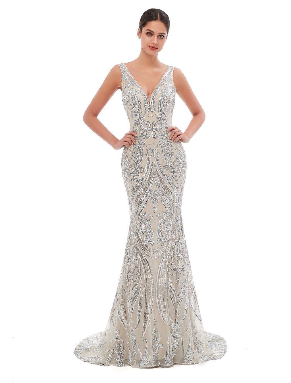Evening Gown Celebrity Style Dress Prom Sleeveless V Neck
