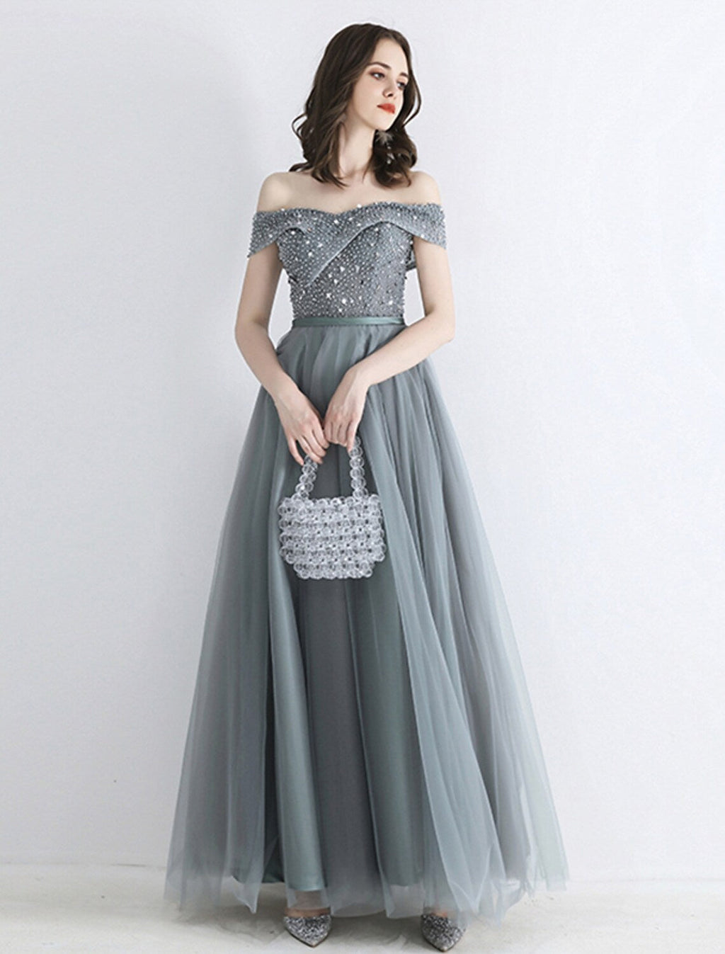 Engagement Floor Length Short Sleeve off Shoulder Sash Ribbon Beading