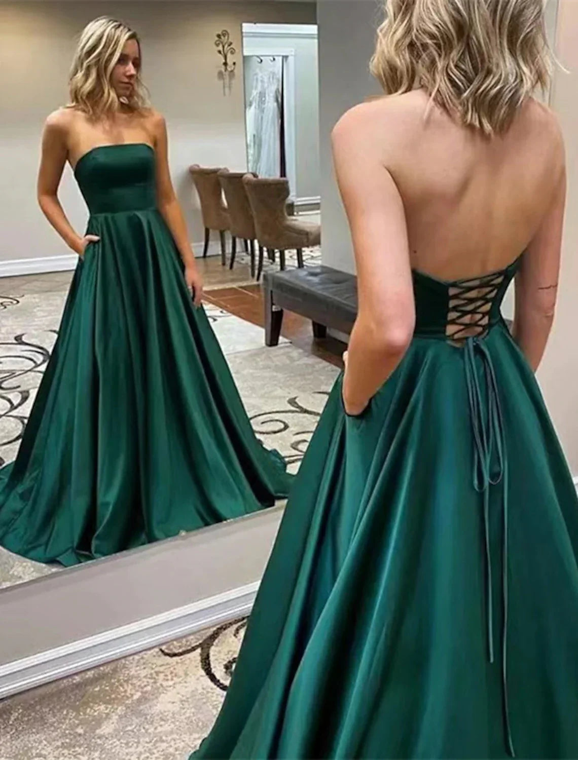 Maxi Dress Formal Floor Length Sleeveless Strapless Backless with Slit