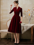 Minimalist Vintage Party Wear Cocktail Party Dress V Neck Half Sleeve Tea Length with Sleek