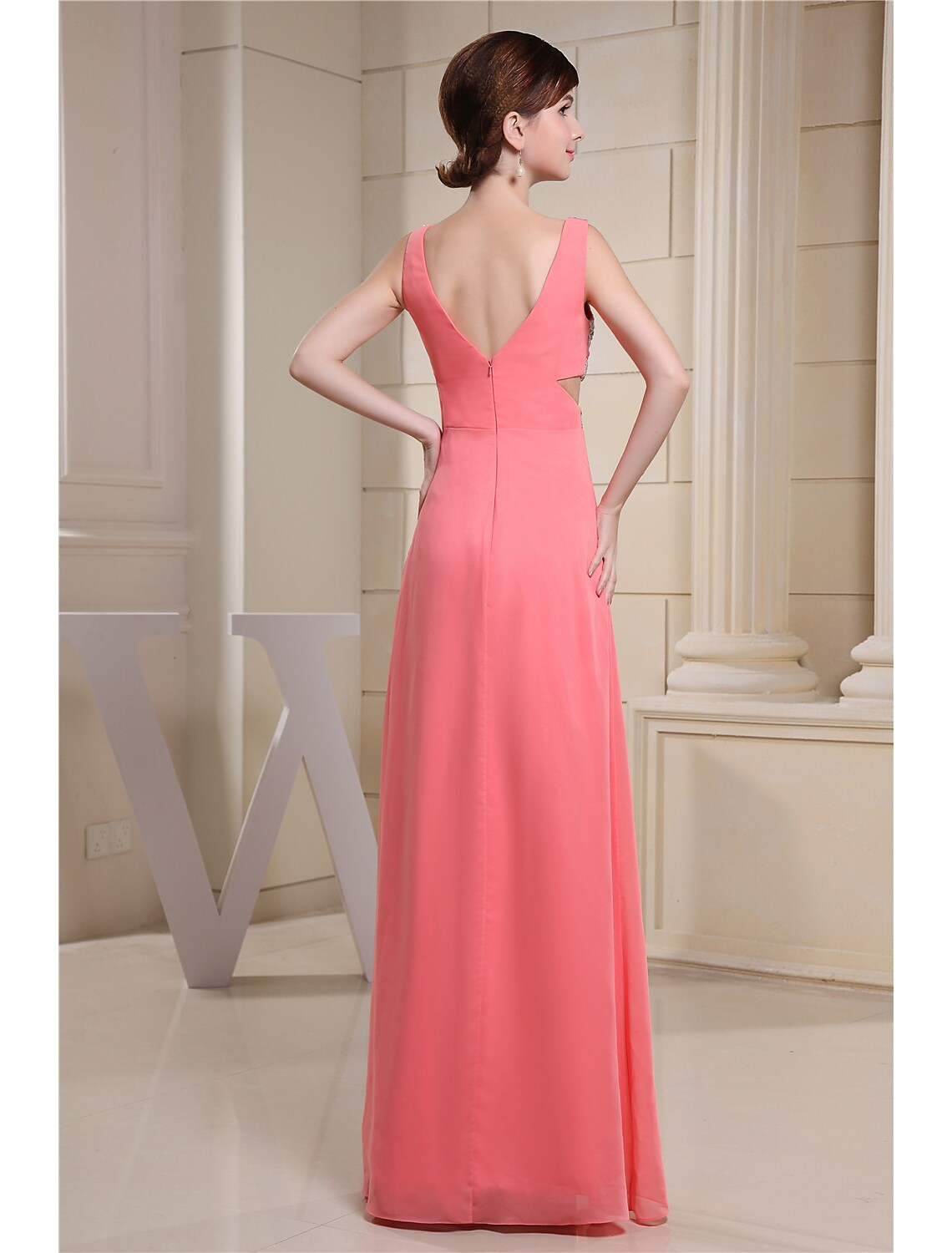 Evening Gown Sparkle Dress Engagement Floor Length Sleeveless V Neck with Pleats
