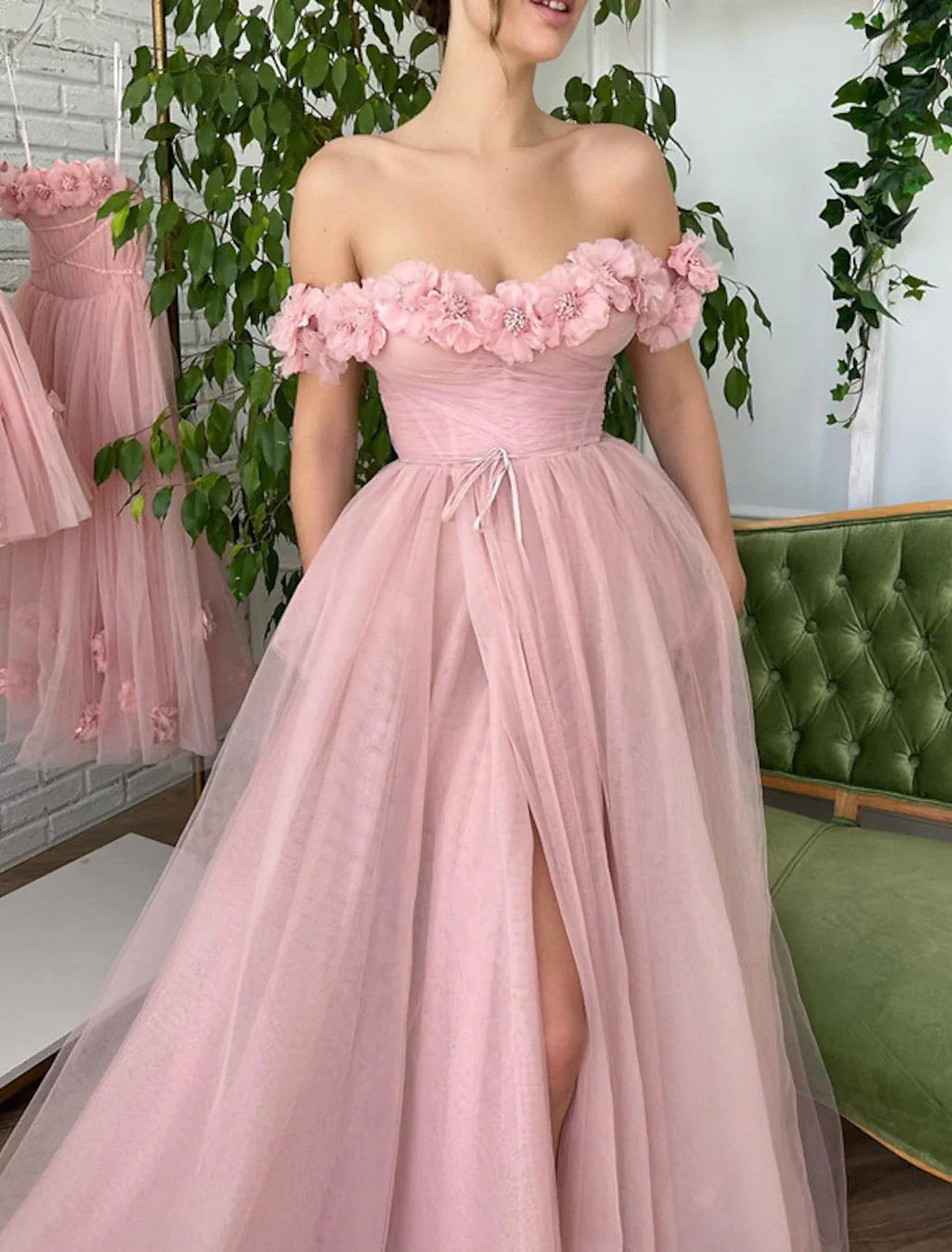 Corsets Dress Wedding Guest Birthday Sweep / Brush Train Short Sleeve Off Shoulder with Slit Appliques