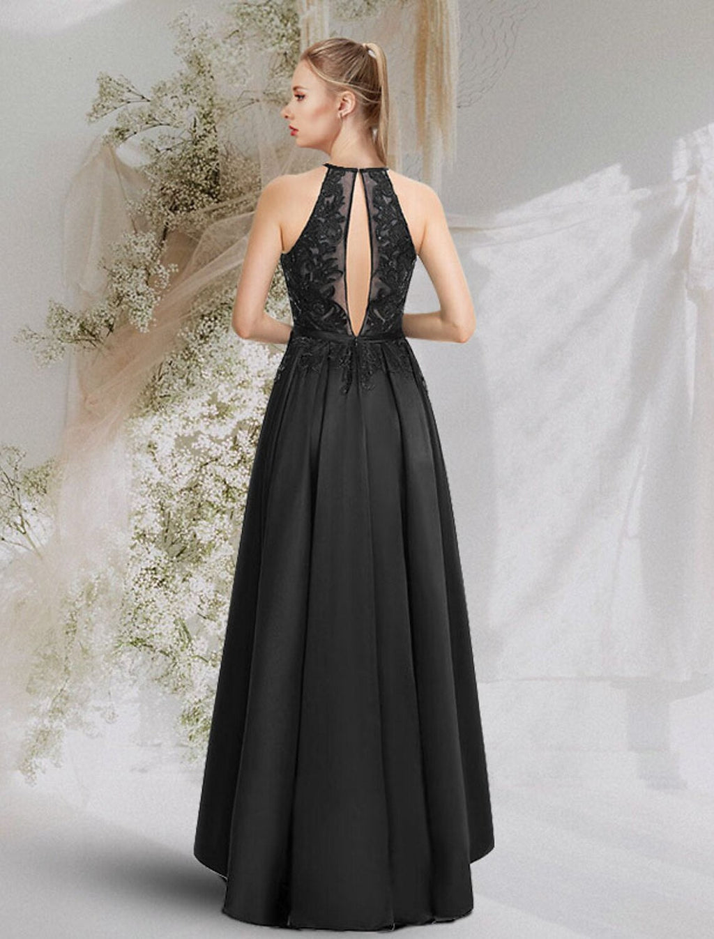 Cut Out Sexy Prom Birthday Dress Halter Neck Backless Sleeveless Asymmetrical with Insert Pure Color