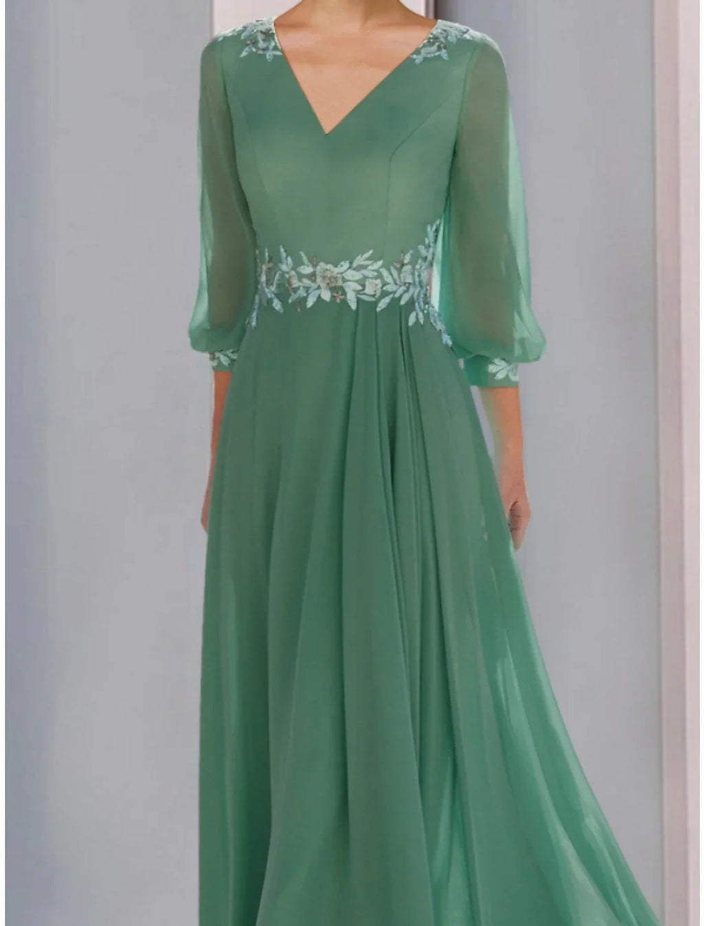 Mother of the Bride Dress Wedding Guest Elegant V Neck Ankle Length 3/4 Length Sleeve with Ruching Solid Color