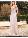 Mother of the Bride Dress Simple Elegant Floor Length Long Sleeve No with Sash Ribbon Appliques
