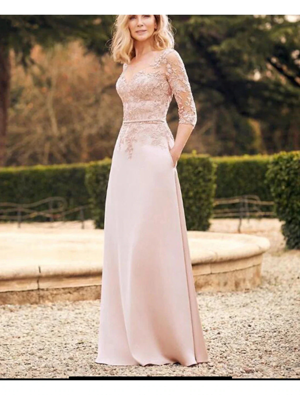 Sheath / Column Mother of the Bride Dress Simple Elegant Jewel Neck Floor Length Italy Long Sleeve No with Sash / Ribbon Appliques