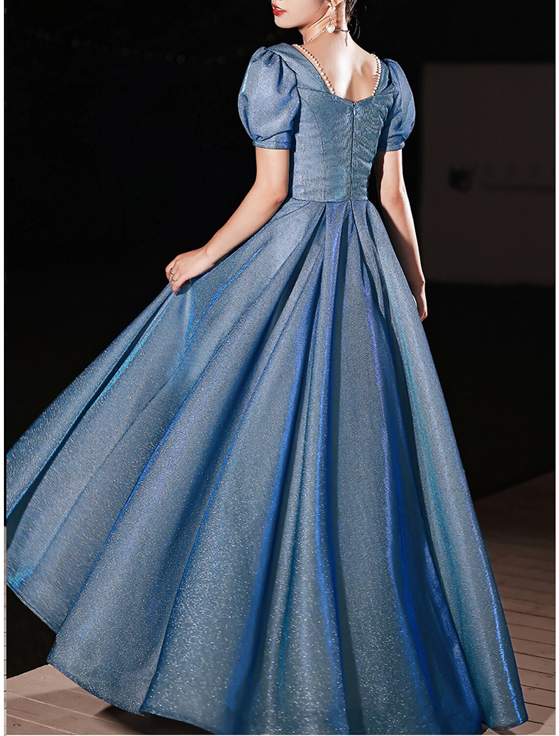 Sparkle & Shine Dress Engagement Prom Floor Length Half Sleeve Sweetheart with Ruched Pearls