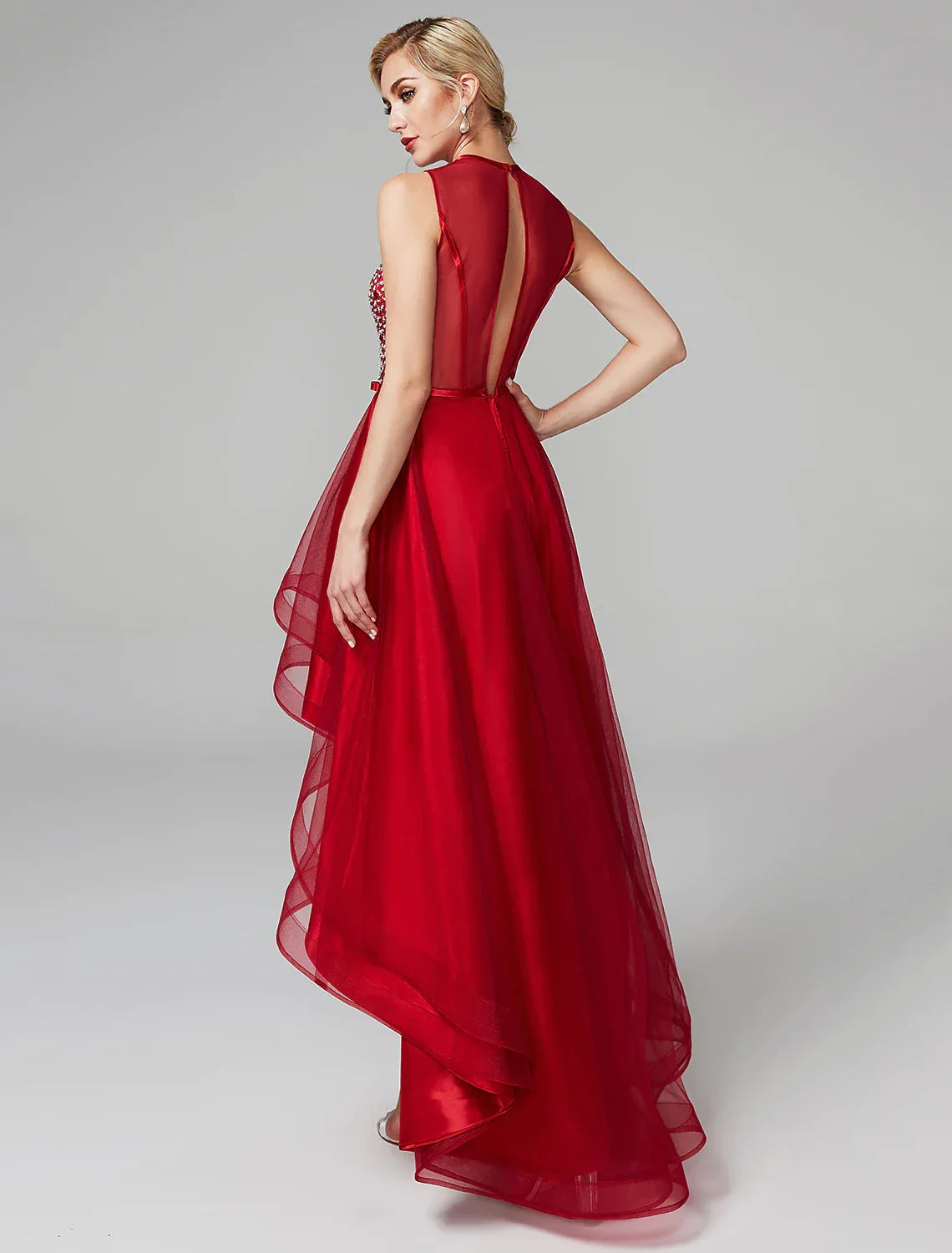 Wedding Asymmetrical Sleeveless Neck with Bow(s)