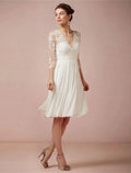 White Bridal Open Back Little Dresses Wedding Dresses Knee Length A-Line V Neck