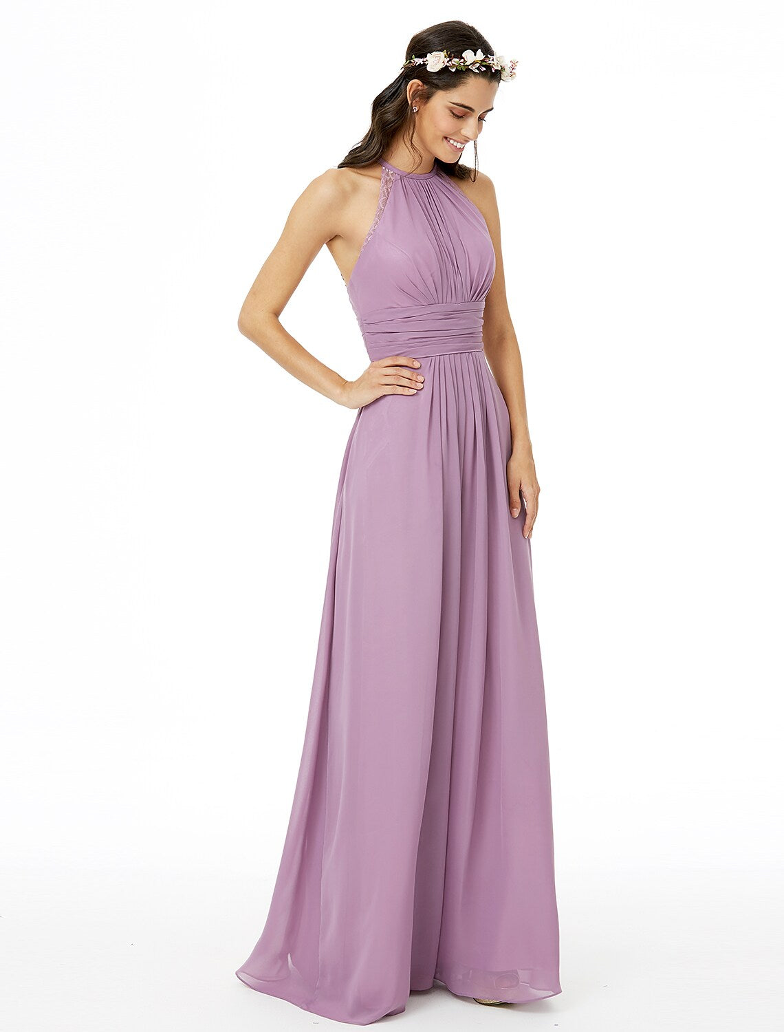 Bridesmaid Dress Sleeveless Beautiful Floor Length with Sash Pleats