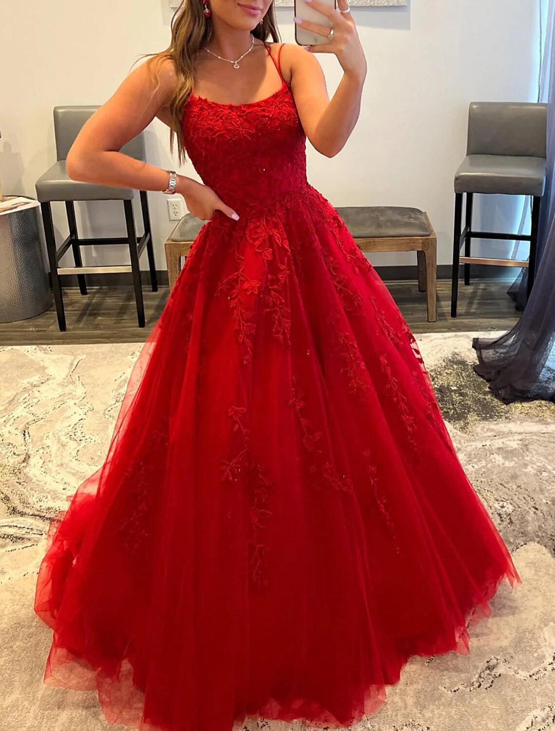 Backless Dress Wedding Guest Evening Party Floor Length Sleeveless Spaghetti Strap Royal Style Backless with Crystals Appliques
