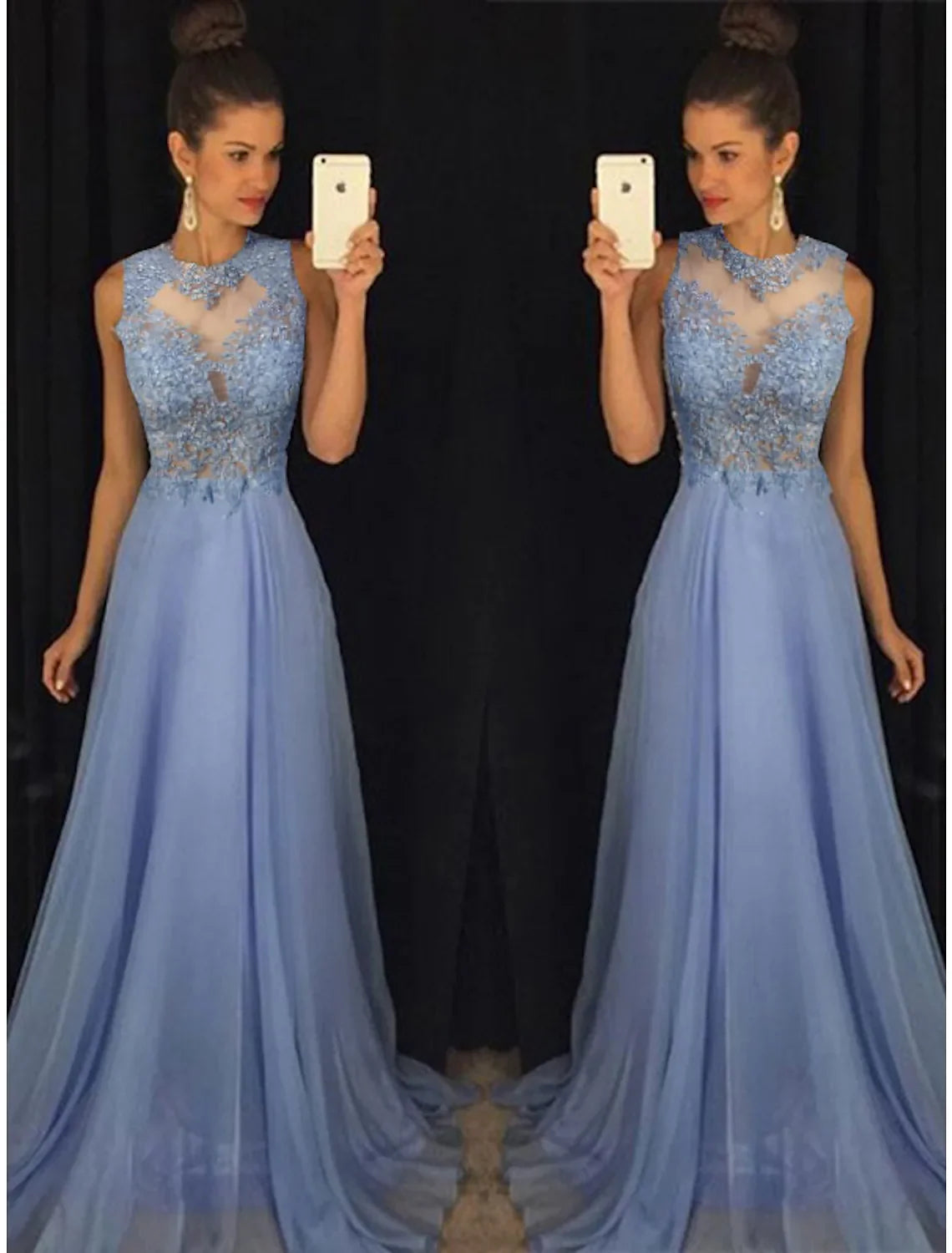 Prom Formal Evening Dress Sleeveless with Beading Appliques