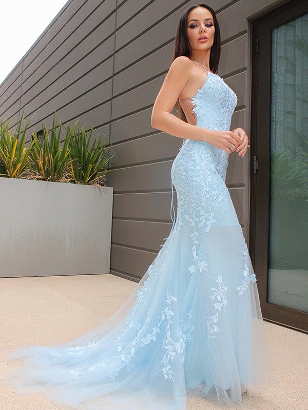Trumpet/Mermaid Halter Sleeveless Sweep/Brush Train Dresses