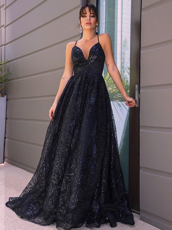 A-Line/Princess V-neck Sleeveless Sweep/Brush Train Dresses