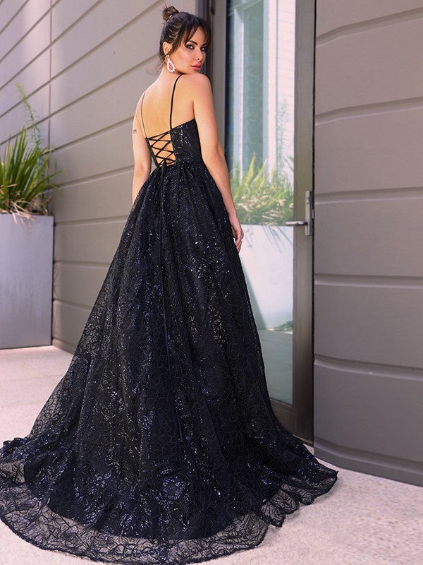 A-Line/Princess V-neck Sleeveless Sweep/Brush Train Dresses