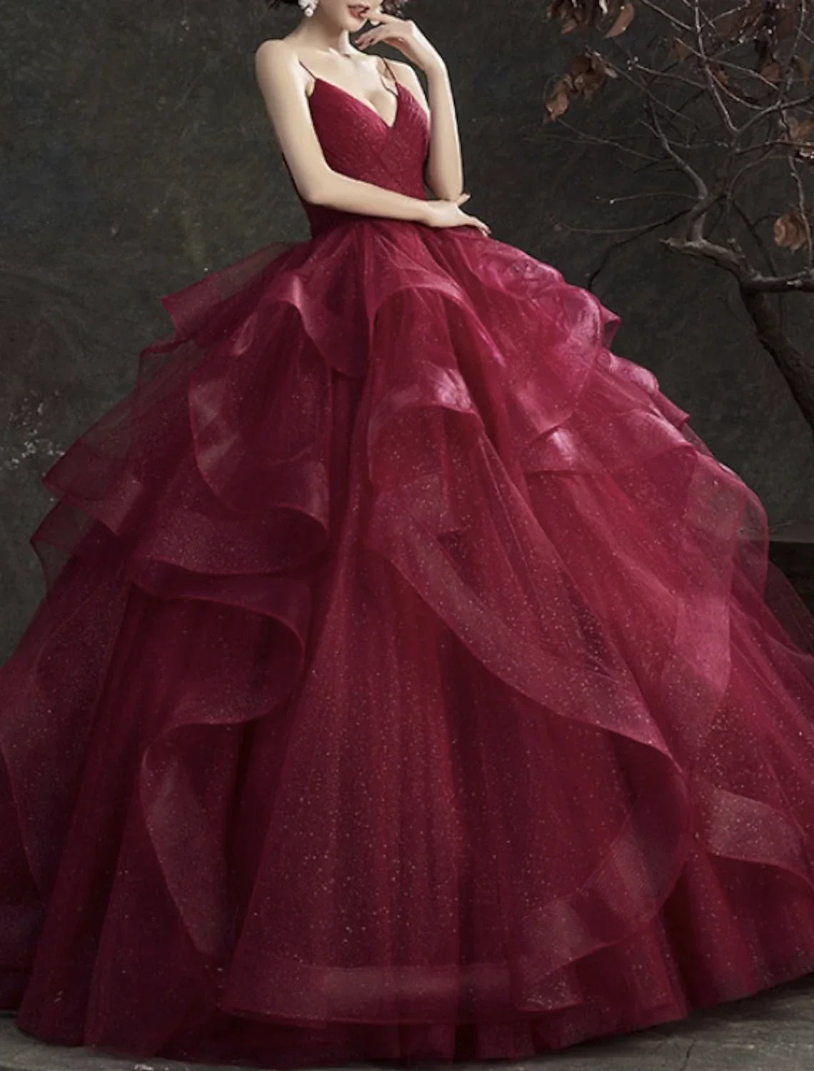 Ball Gown Glittering Luxurious Quinceanera Engagement Valentine's Day Dress V Neck Sleeveless Floor Length with Tier