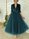 Ball Gown Cocktail Dresses Elegant Dress Party Wear Quinceanera Ankle Length Half Sleeve V Neck with Sash / Ribbon Buttons Splicing