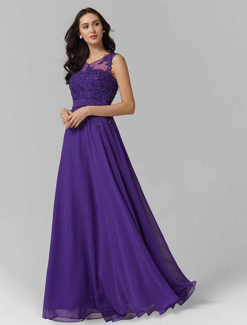 Evening Dresses Wedding Guest Floor Length Sleeveless V Back Beading Appliques