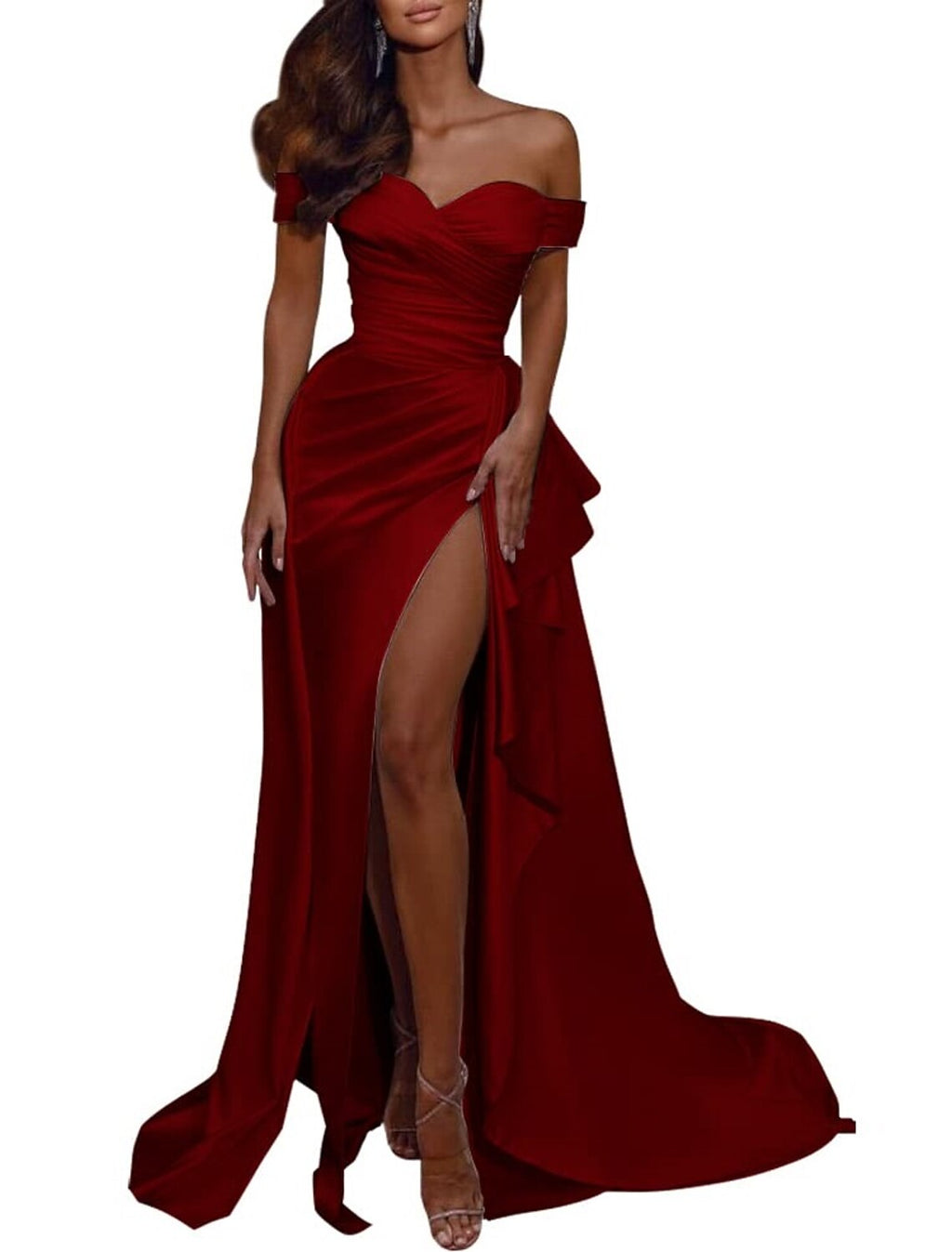 Wedding Dress Celebrity Style Sexy Formal Evening Dress Off Shoulder Short Sleeve Sweep / Brush Train Italy with Pleats