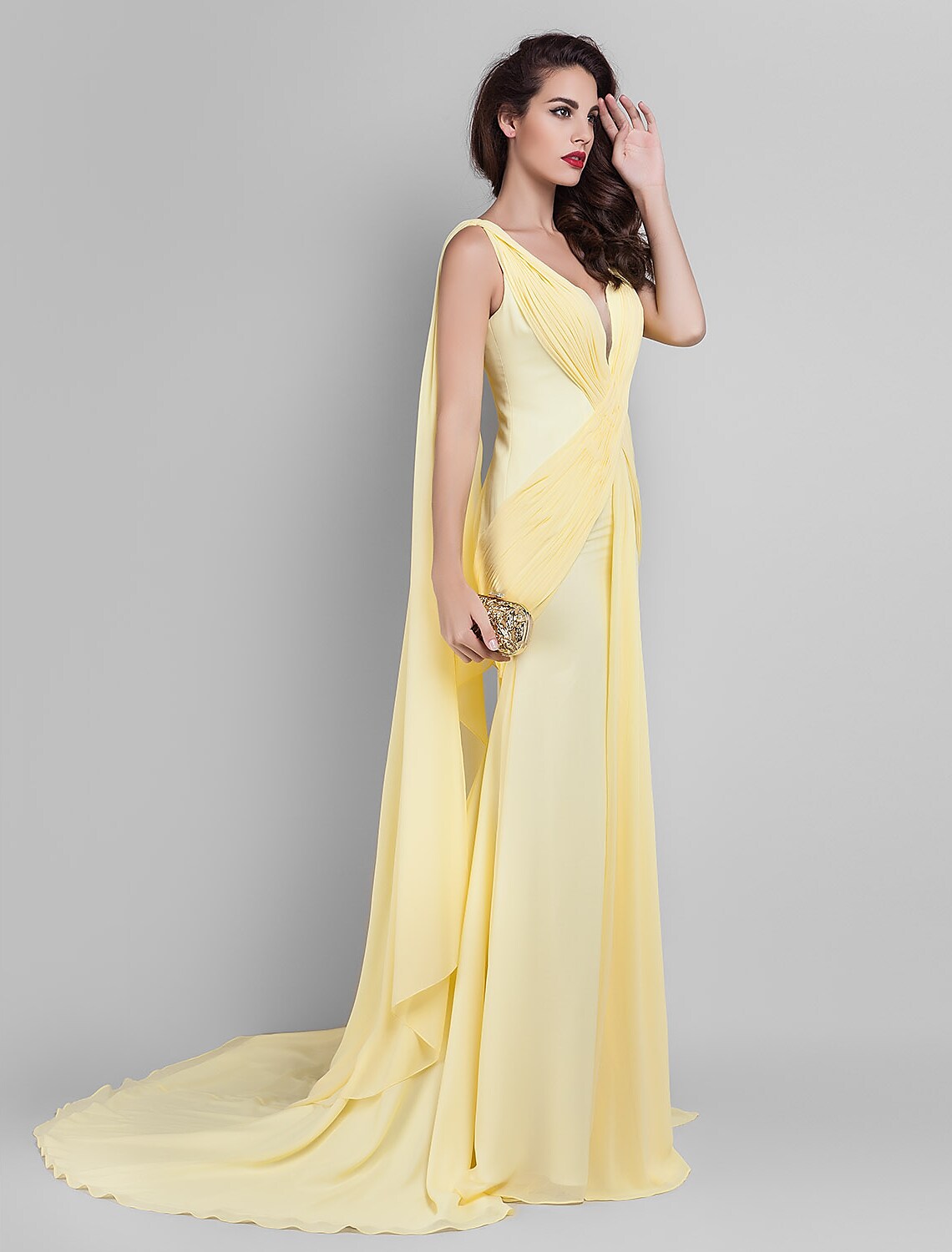 Wedding Sleeveless Neck V Back Criss Cross Side Draping