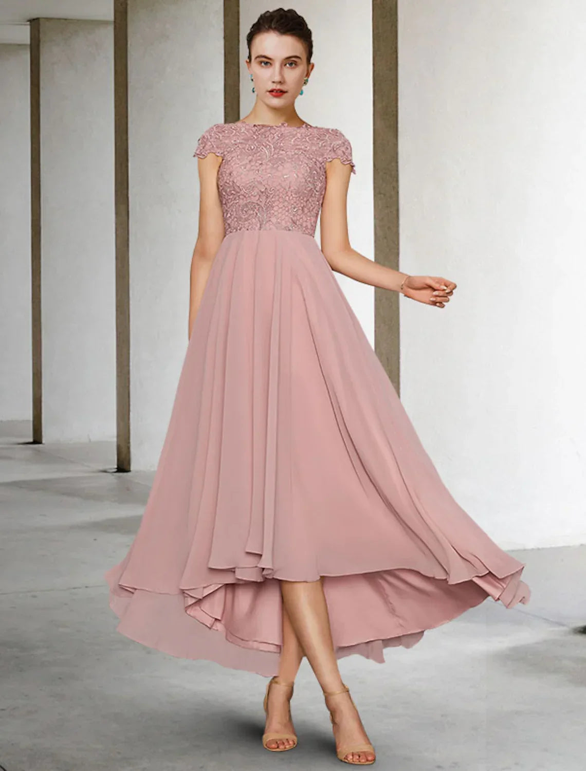 Mother of the Bride Dress Elegant Asymmetrical Sleeve Ruching