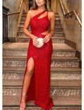 Evening Gown Elegant Dress Formal Prom Floor Length Sleeveless One Shoulder with Glitter