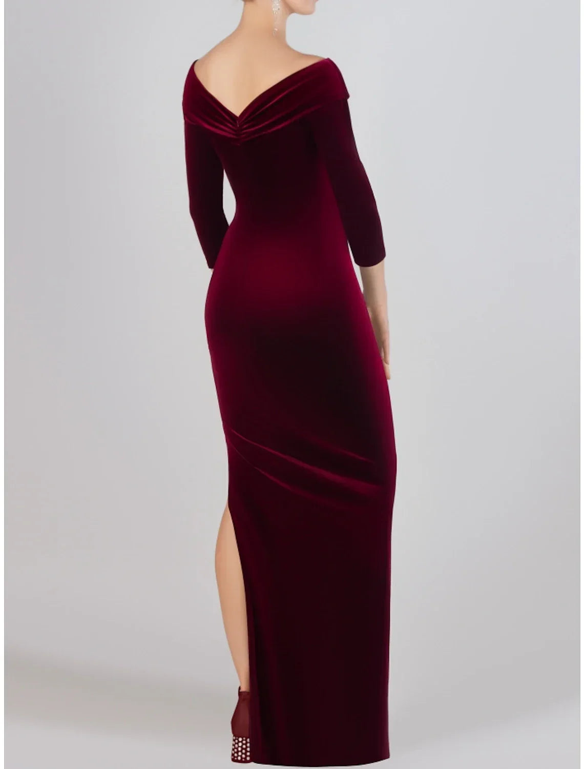 Sheath / Column Mother of the Bride Dress Wedding Guest Elegant Off Shoulder Floor Length 3/4 Length Sleeve with Split Front Ruching