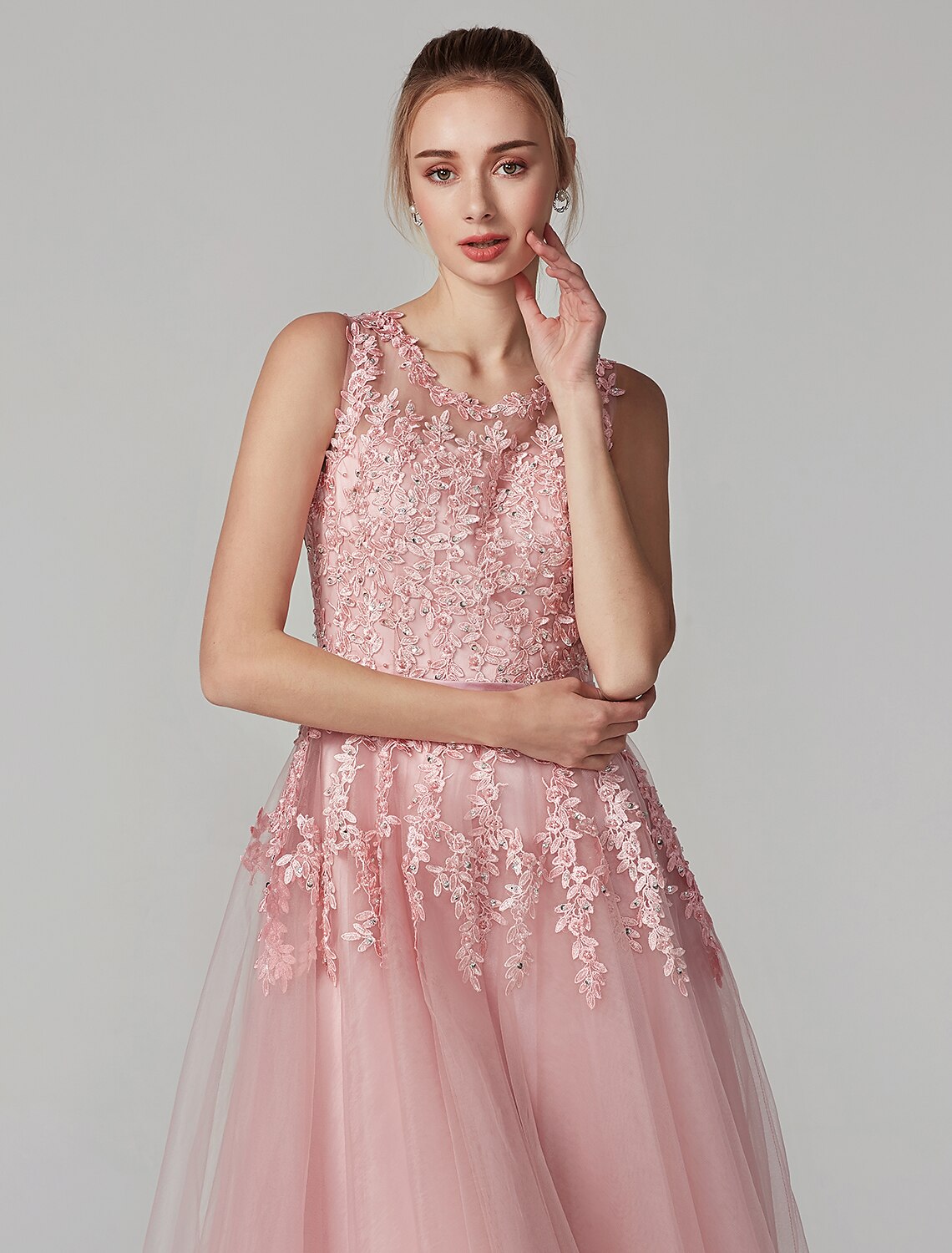Cocktail Party Knee Length Sleeveless Illusion Neck Over with Beading Appliques