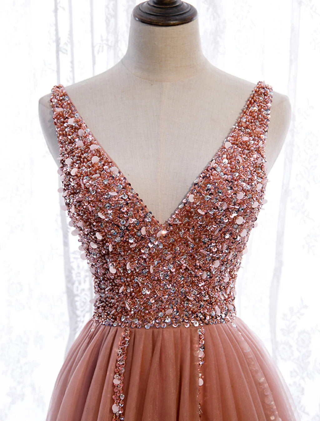 Party Wear Court Train Sleeveless V Neck with Pearls Embroidery