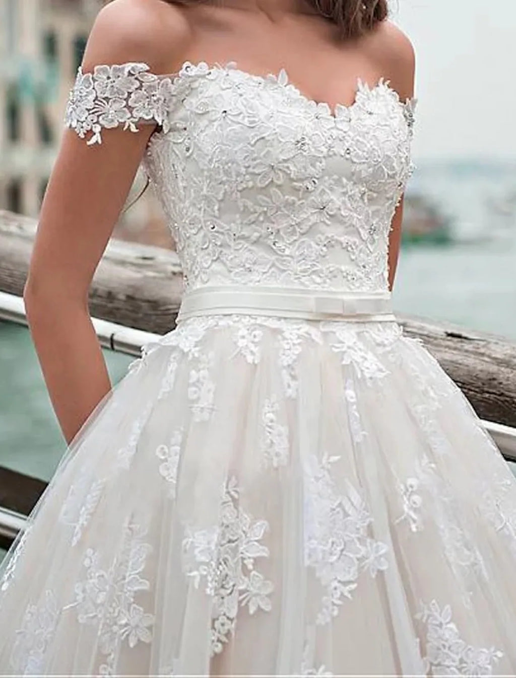 Engagement Formal Wedding Dresses Chapel Train Ball Gown Short Sleeve Off Shoulder Appliques