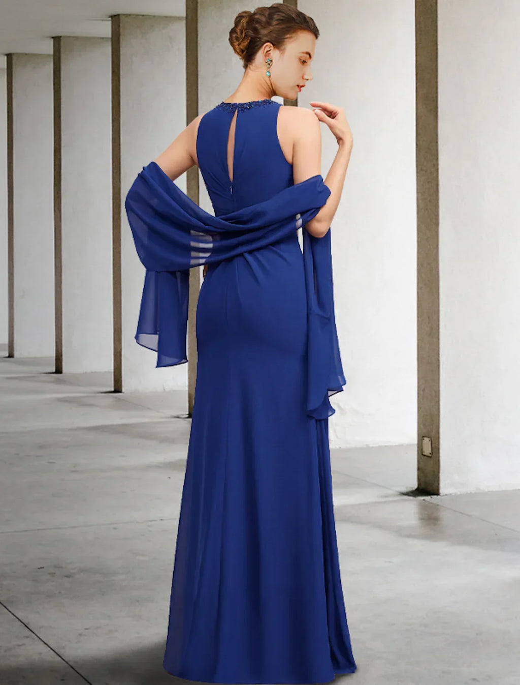 Two Piece A-Line Mother of the Bride Dress Plus Size Elegant Floor Length Sleeveless Shawls Pleats Beading