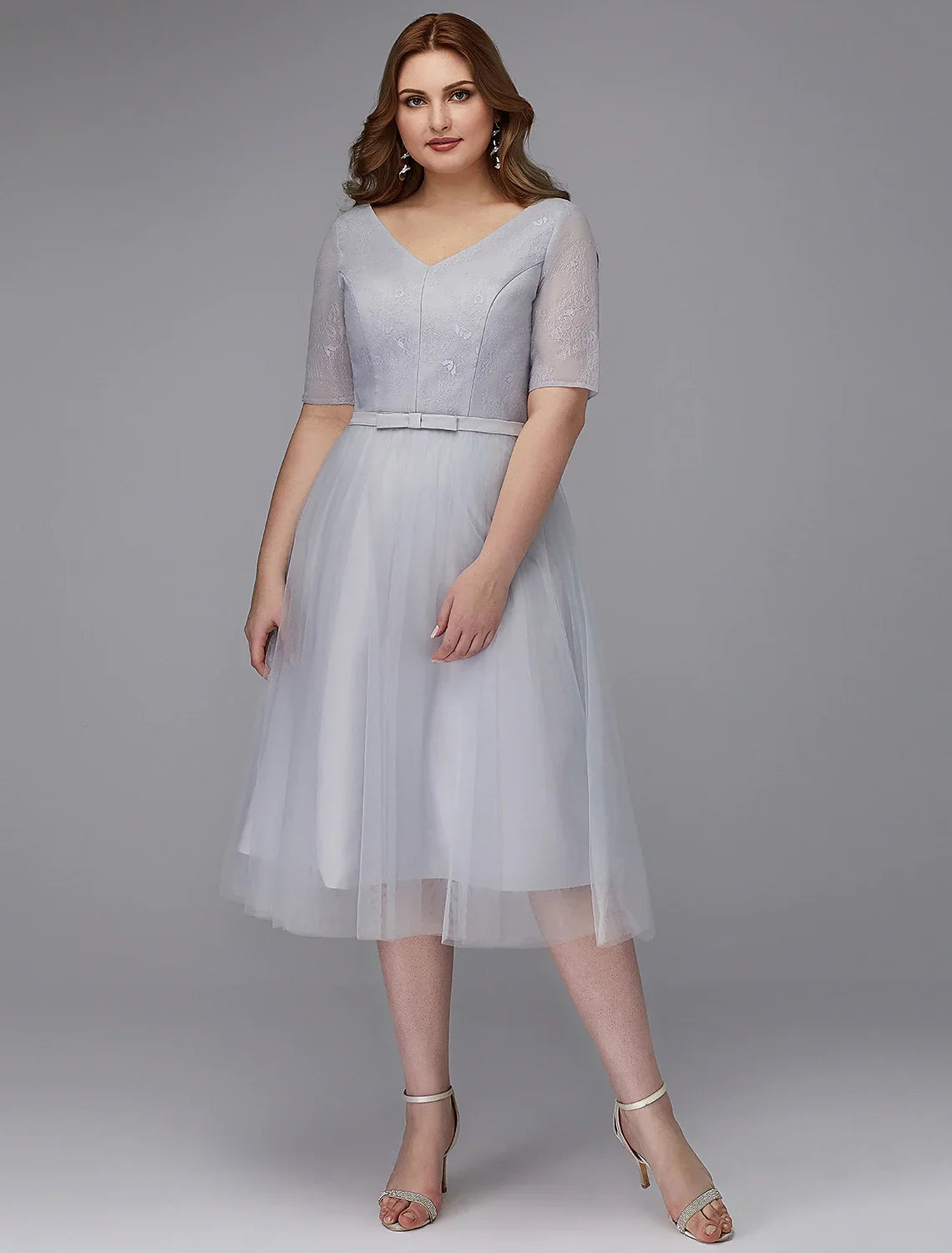 Wedding Short Sleeve V Neck Lace-up with Sash
