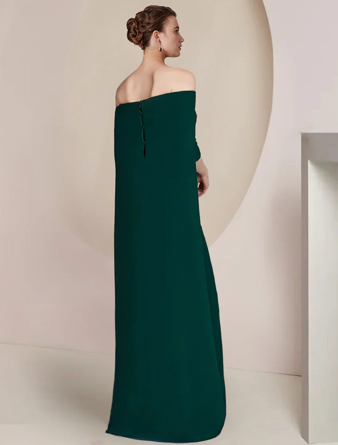 Sheath / Column Mother of the Bride Dress Formal Wedding Guest Elegant Strapless Floor Length Fabric Half Sleeve with Solid Color