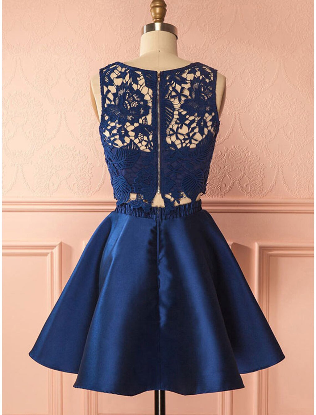 Two Piece Cocktail Dresses Party Dress Graduation Cocktail Party Short / Mini Sleeveless Jewel Neck Backless with Pleats Appliques