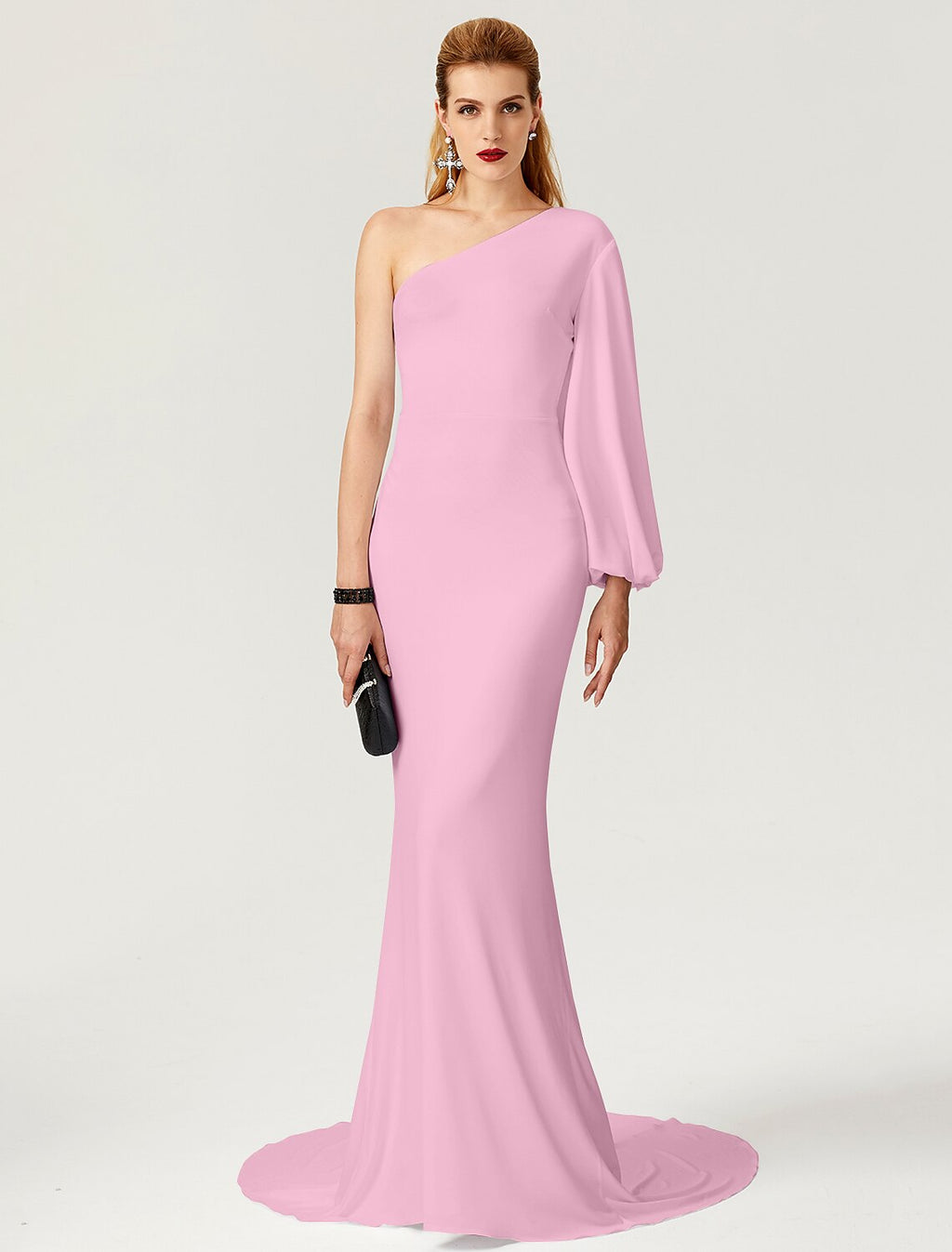 Mermaid / Trumpet Celebrity Style Dress Engagement Formal Evening Court Train Long Sleeve One Shoulder with Pleats