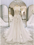 Engagement Formal Wedding Dresses Chapel A-Line Sleeveless Strap Ruffles Appliques