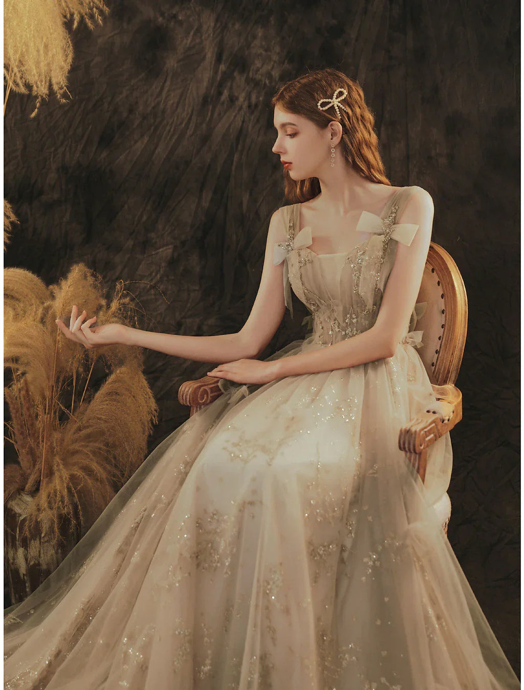 Engagement Formal Evening Dress Sleeveless Floor Length with Bow(s) Pleats