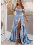 High Split Dress Prom Sweep / Brush Train Sleeveless Sweetheart Charmeuse with Slit