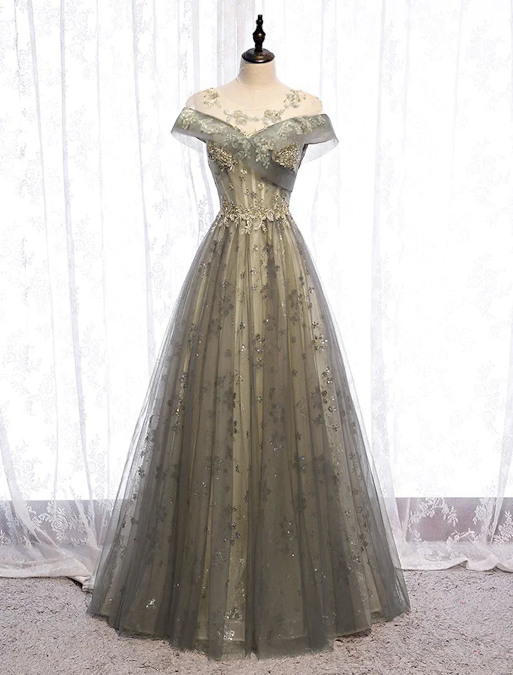 Evening Gown Elegant Dress Wedding Floor Length Short Sleeve with Pleats