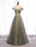 Evening Gown Elegant Dress Wedding Floor Length Short Sleeve with Pleats