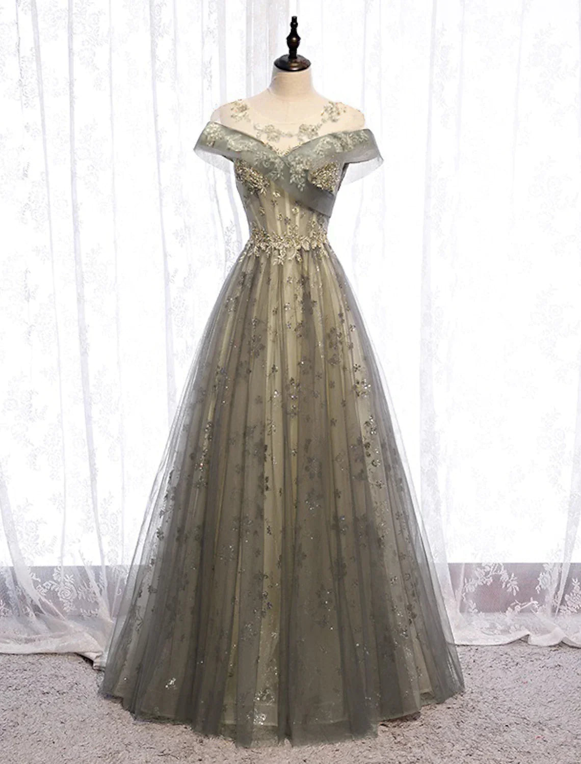 Evening Gown Elegant Dress Wedding Floor Length Short Sleeve with Pleats