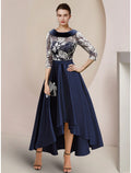 Mother of the Bride Dress Wedding Guest Elegant Scoop Neck Asymmetrical Ankle Length Half Sleeve with Ruching