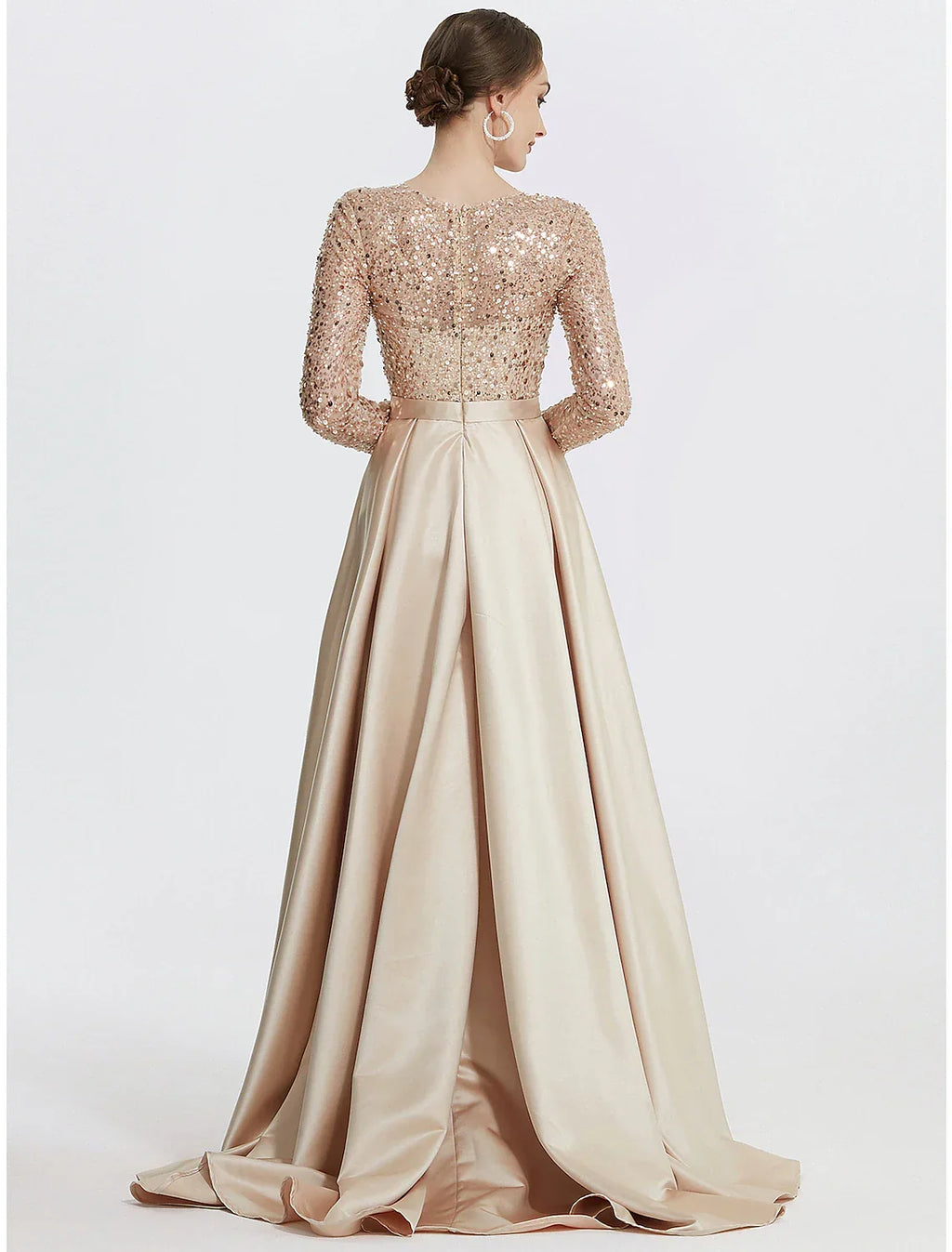 Mermaid / Trumpet Evening Gown Elegant Dress Formal Prom Floor Length Long Sleeve Jewel Neck with Glitter