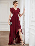 Cocktail Dresses Dress Wedding Party Asymmetrical Short Sleeve V Neck with Slit