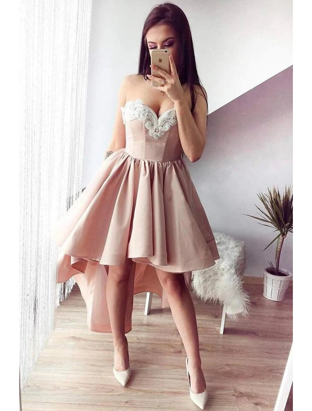 Cocktail Dresses Party Dress Homecoming Asymmetrical Sleeveless Sweetheart Backless with Appliques