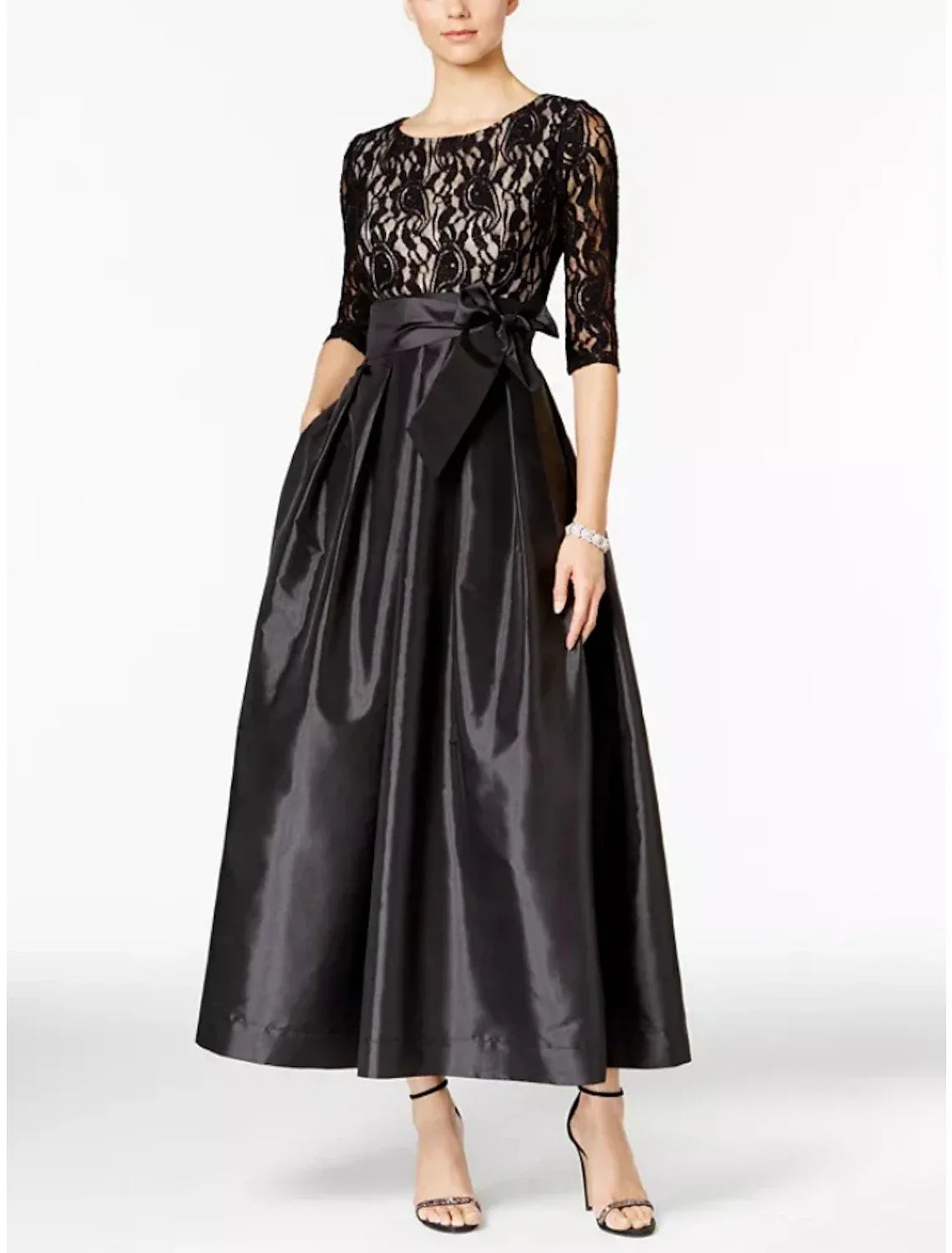 Mother of the Bride Dress Wedding Guest Elegant Scoop Neck Ankle Length Half Sleeve with Bow(s) Ruching