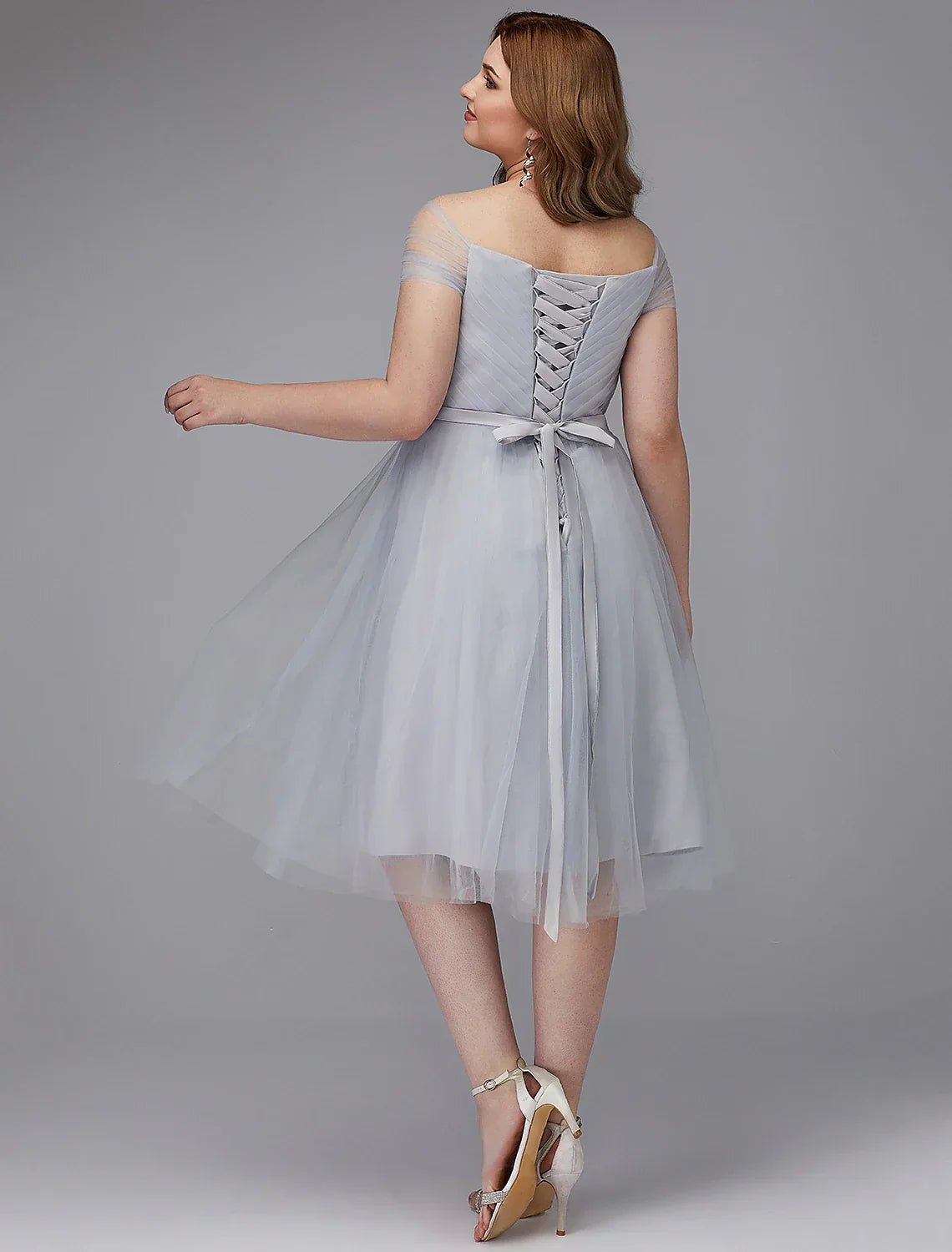 Wedding Guest Cocktail Party Tea Length Short Sleeve Off Shoulder with Sash / Ribbon Criss