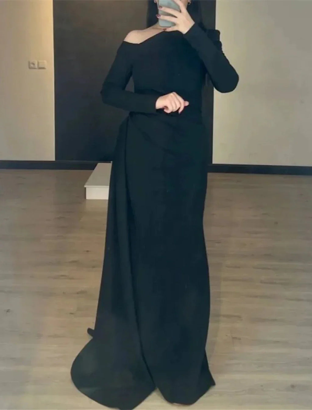 Mermaid / Trumpet Evening Gown Elegant Dress Formal Christmas Sweep / Brush Train Long Sleeve One Shoulder with Overskirt